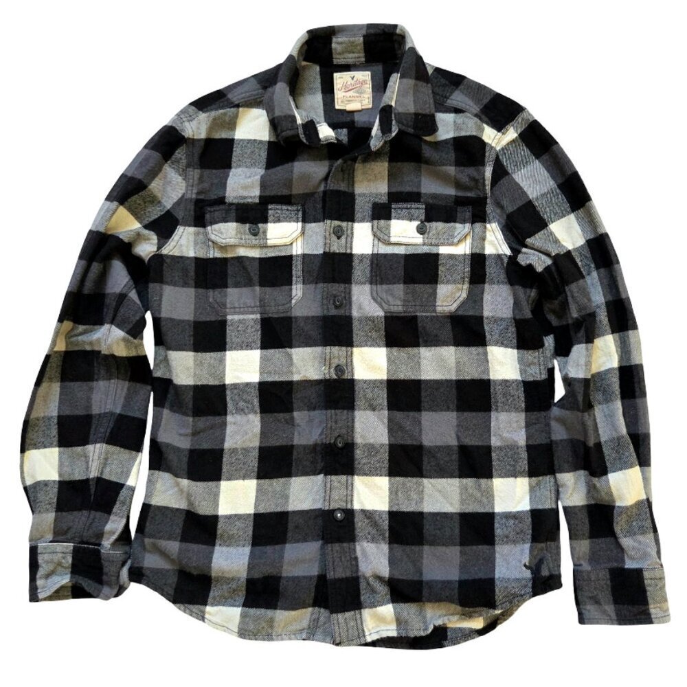 American Eagle Button Up Shirt Heritage Men's M Black White Plaid Flannel Preppy
